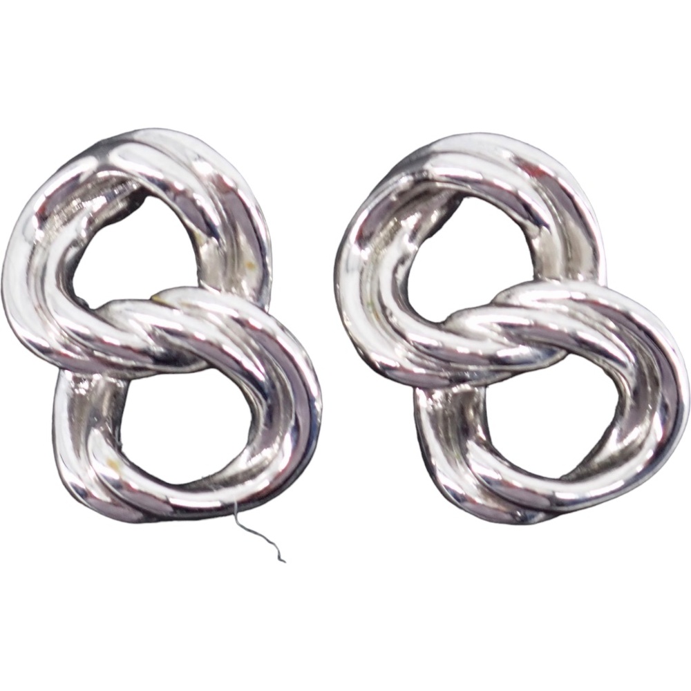 Chunky Bold Silver Tone Double Knot Fashion Earrings .75 Length Comes with Posts